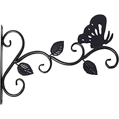 Juego de 1 soporte para plantas colgantes, gancho de pared de metal de 30 cm (12 pulgadas), resistente a la corrosión y con forma de mariposa, color negro. (1/5)