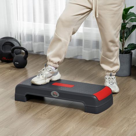 HOMCOM Step-Plattform für Sport und Gymnastik mit verstellbarer Höhe (10/15/20 cm), 150 kg Tragkraft, 78 x 28 x 20 cm, Grau und Rot