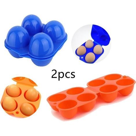 (Orange, blau) Eierkarton – Tragbar – 2er-Set – Kunststoff – 4 Fächer – Auslaufsicher (1/4)