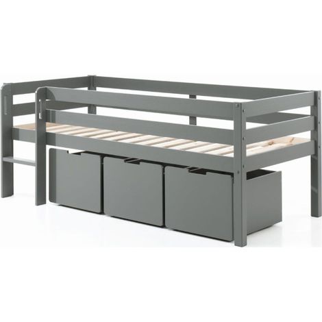 Pack - Lit Enfant Surélevé & 3 Tiroirs "Pino" Gris (1/5)