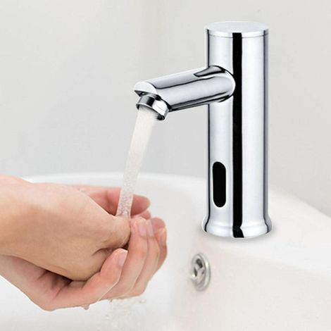 Robinet de salle de bain automatique sans contact, robinet de lavabo de salle de bain à piles en laiton avec boîtier de commande (1/5)
