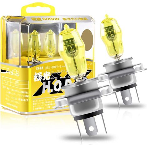 Ampoule H4 Halogène - 2 Pièces - Verre Quartz - Jaune 2800K - Phare Et Antibrouillard - 12V 100/90W (1/5)