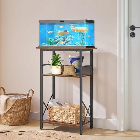 Support pour Aquarium à 3 Niveaux pour Bac de 37,8 L, Meuble pour Aquarium, avec Espace de Rangement, Cadre Métallique, pour Salon, Bureau, Marron Rustique et Noir EBF52FT01 (1/2)