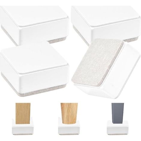 Möbelfüße Selbstklebend Rutschfest Stuhlfüße Bettfüße Tischfüße Quadratisch Weiß 4er Set Höhe 6 cm (1/5)