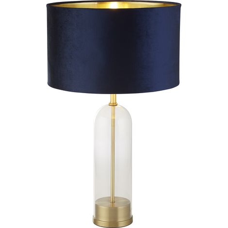 Lampada da tavolo Oxford - Vetro, ottone, paralume in velluto blu navy (1/5)