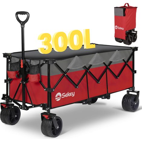 Sekey – Chariot de jardin pliable 300L – Charge max 200 kg – Roues tout-terrain 7 pouces – Pliage innovant à une main – Tissu Oxford 600D