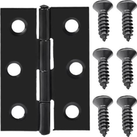 (noir - 1 jeu) Charnières de porte pliantes en acier inoxydable avec vis pour portes de placard, fenêtres, charnières plates, meubles, supports de fixation, outil (1/5)