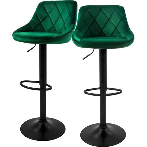ML-Design Set di 2 Sgabelli da Bar Rivestimento in Velluto Verde Sgabello da Bancone Regolabile in Altezza 62-82 cm Girevole a 360° Sedie Alte Sedia da Bistrot con Schienale e Poggiapiedi