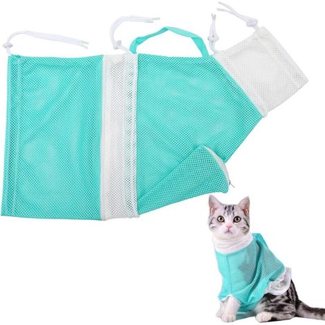 Verstellbarer Duschbeutel für Katzen, multifunktionaler Fixierbeutel für Katzen zum Baden, Krallenschneiden und Ohrenreinigen (2 Stück, Blau + Rosa) - Crezuo