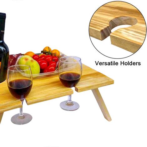 Table de Pique-nique Pliable en Bois avec Plateau à Fromage et Porte-Verres pour Jardin et Événements Extérieurs (1/3)