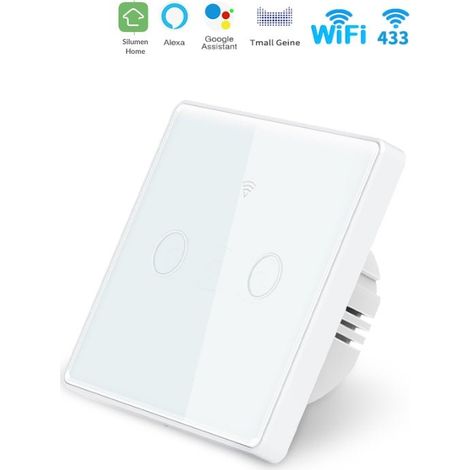 Interrupteur Mural Double Connecté Wifi Tactile BLANC - Silumen (1/5)