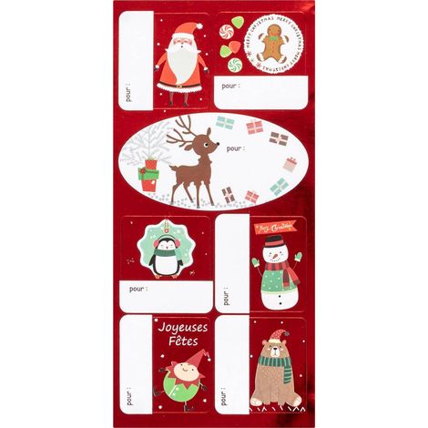 Foglio di etichette regalo decorate 11x26,8cm autoadesive assortite - Feeric lights & christmas