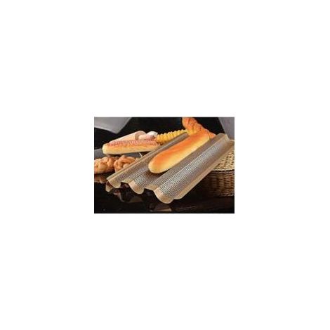 Perforierte französische Brotform aus Edelstahl mit 3 Schlitzen für die Küche, ideal zur Herstellung von Baguettes und anderen kleinen Brötchen. (1/5)