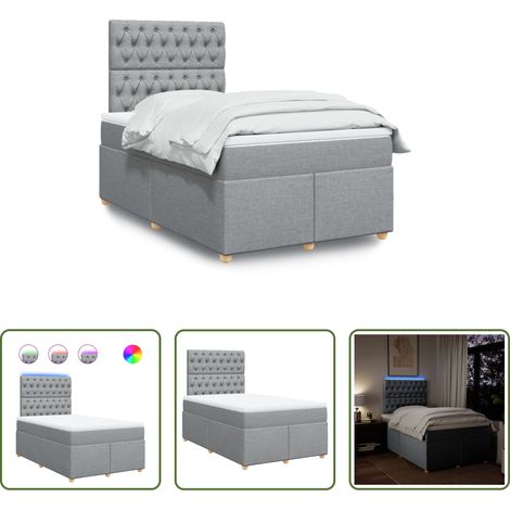 vidaXL LED-Leuchten - Boxspringbett mit Matratze Hellgrau 120x200 cm Stoff (1/5)