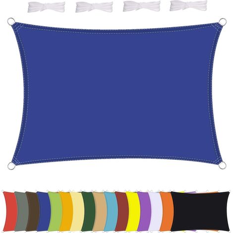 Voile d'ombrage rectangulaire imperméable, résistant aux intempéries, en polyester de qualité supérieure, plusieurs longueurs et largeurs au choix, avec cordes de fixation, rectangulaire 1 x 2 (1/5)