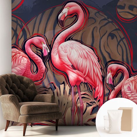 Tapete Vliestapete mit Kleber für Wohnzimmer Schlafzimmer Küche - Wanddekoration Rosa Flamingos 250x250 cm (1/5)