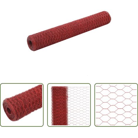 vidaXL Cage - Grillage Acier avec revêtement en PVC 25x1 m Rouge (1/5)