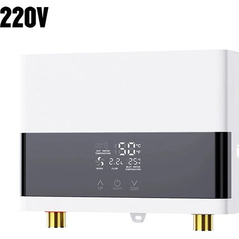 Chauffe-eau électrique instantané 220 V (blanc, horizontal), mural, avec écran LCD et télécommande. (1/5)