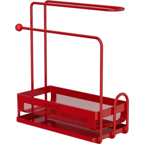 Égouttoir de comptoir de cuisine, égouttoir d'évier, égouttoir de cuisine en fer, égouttoir à éponges, égouttoir à chiffons (rouge) (1/5)