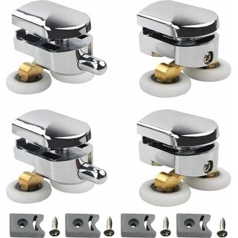 Set of 4 double rollers - rollers for sliding shower doors with a diameter of 25 mm, bathroom rollers made of injected zinc with bumpers and fixings, YMYNY (1/4)