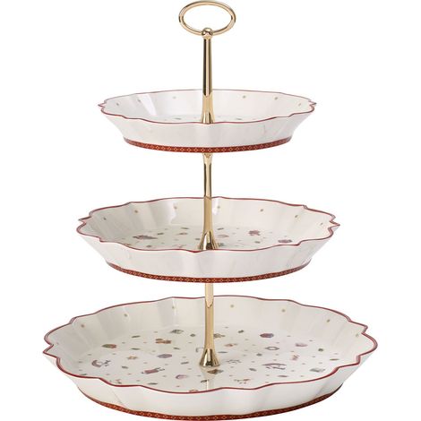 Villeroy & Boch - Toy's Delight Alzata Rosso e Bianco, Alzatina, Decorazioni per la Casa, Xmas, Natale, Porcellana Premium, Metallo (1/2)