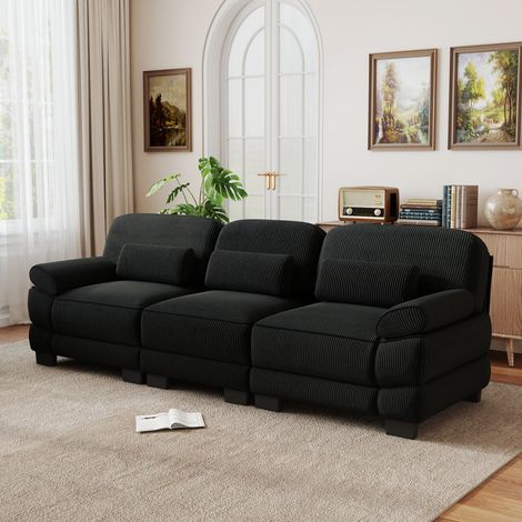 Modulares 3-Sitzer-Sofa aus schwarzem Cord, 265 x 88,5 x 94 cm, REDOM (1/5)