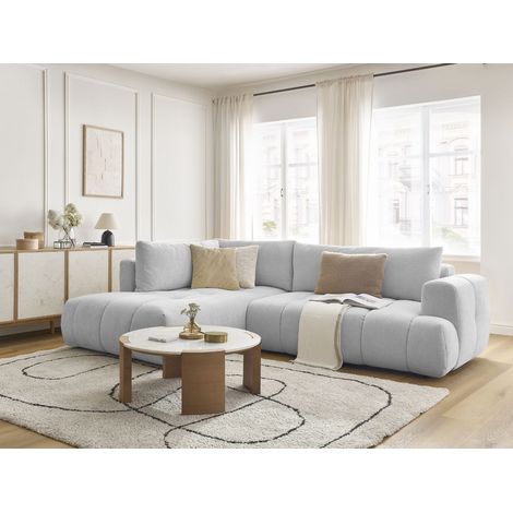 BOBOCHIC - Canapé d'angle L convertible FUJI tissu lisse Angle gauche Gris clair (1/5)