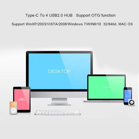 Hub USB 3.1 Type C vers USB 2.0 Femelle 4 en 1 avec 3 Ports et Fonction OTG + Port de Charge USB-C (1/5)