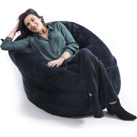 Pouf Fauteuil Rond XL Intérieur En Tissu Polaire Noir, Déhoussable, Pour Salon, chambre - TiTAN (1/5)