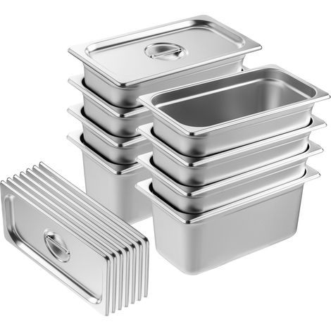 Mophorn 8er-Pack Hotelpfannen, 1/3-Größe Anti-Stau-Dampfpfanne mit Deckel, 0,8 mm dicker Edelstahl, 6 Zoll tiefe Gastronomie-Aufbewahrungspfanne, für den gewerblichen und industriellen Einsatz