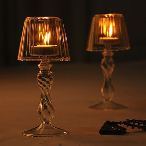 Lot en verre cristal résistant à la corrosion, bougeoirs en forme de lampe durables pour salon, chambre, bureau, décoration de banquet. (1/5)