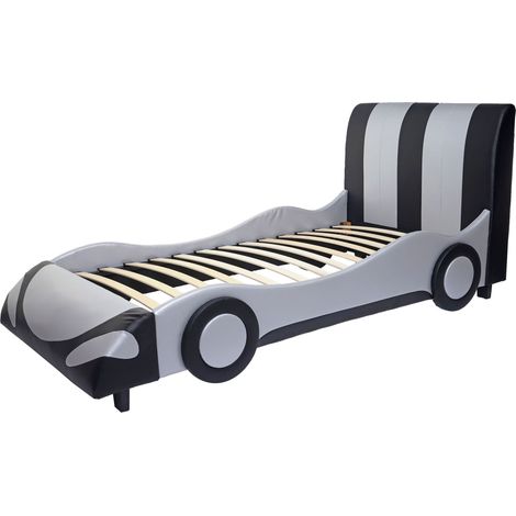 [NON UTILIZZATO] Letto per bambini Car HHG-054 legno ecopelle nero e grigio (1/5)