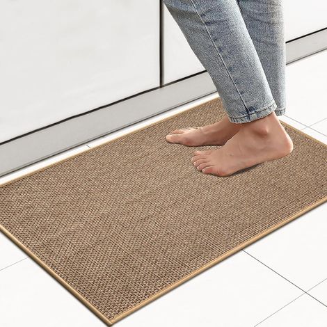 Tapis de cuisine - 44 x 75 cm - Antidérapant - Lavable - Dos en caoutchouc - Tapis - Moquette - Facile à nettoyer - Séchage rapide - Idéal pour la cuisine, le couloir et la buanderie - Marron (1/5)