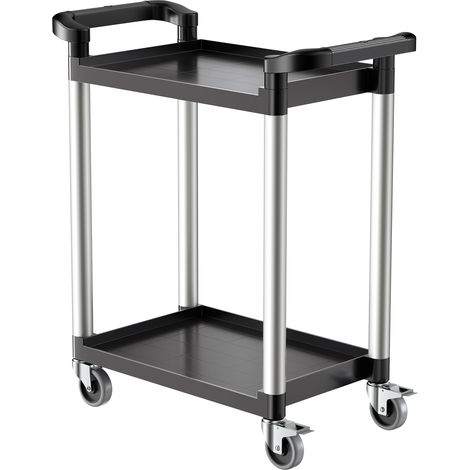VEVOR Chariot de Service, 800x410x945 mm, Desserte a Roulettes Utilitaire en Plastique a 2 Niveaux, avec Roues Pivotantes 360° (2 avec Freins), pour Entrepot, Bureau, Maison, Restaurant, Cuisine