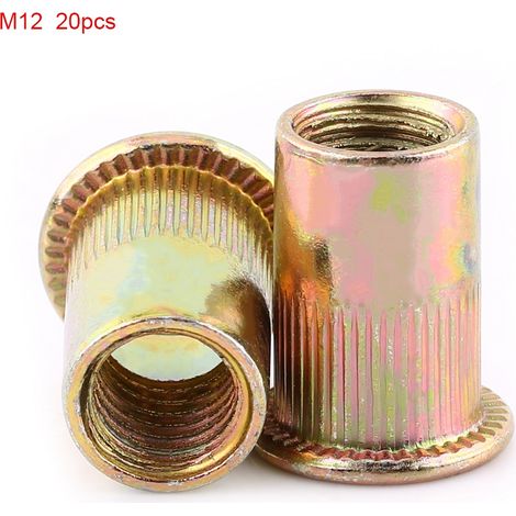 Écrou riveté tête plate M12 acier carbone, 20 pièces (1/3)