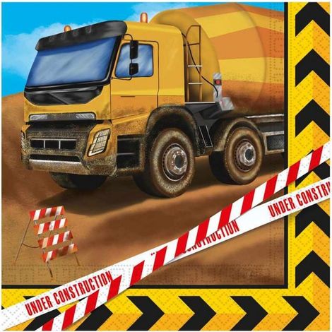 Tovaglioli CONSTRUCTION - Betoniera - Compleanno 33x33cm - 20 pezzi. (1/2)