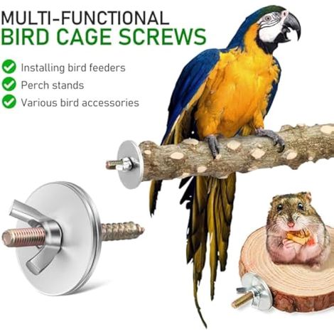Lot de 12 vis de montage pour perchoir de cage à oiseaux avec écrous papillon et rondelles de fixation pour cage à oiseaux sécurisée Accessoires pour perchoir à oiseaux pour cage à perruches