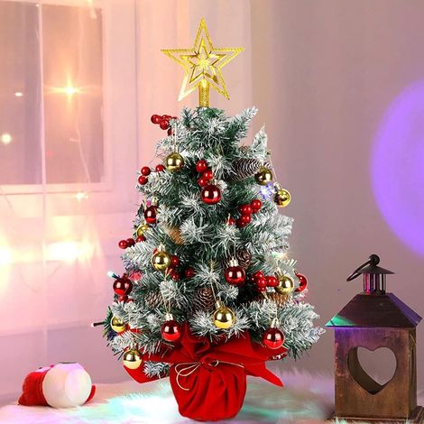 Mini Sapin de Noël, 60cm Arbre de Noël Artificiel Pin de Table Petit Sapin de Noël en Pot avec Boule de Noël Étoile Pomme de Pin Baies Rouges pour Décorations de Table de Bureau à Domicile (1/5)