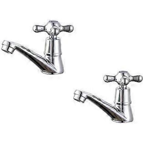 Ensemble de 2 robinets de lavabo, mitigeurs de lavabo, avec poignée en croix, finition chrome poli (1/5)