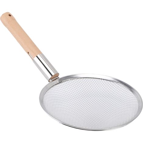Filtre à tamis alimentaire à mailles fines en acier inoxydable, cuillère d'écumoire avec manche en bois, polyvalent pour la cuisine domestique 26cm / 10,2 pouces (1/5)