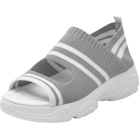 Sandalias de verano para mujer con puntera abierta y suela gruesa - Estilo casual y cómodo - Sandalias de playa con tiras - Talla 45, gris, EU 39.5 (1/5)