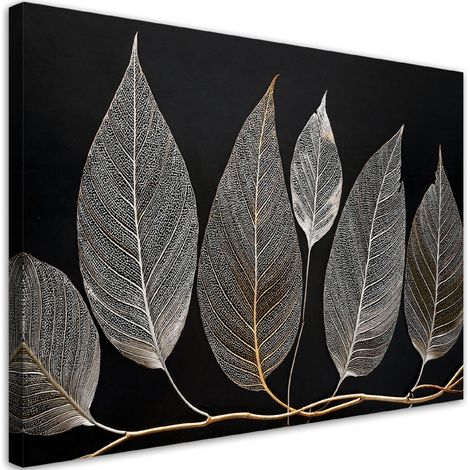 Tableau déco Minimalisme Feuillage Brindille Glamour Argent 60x40 (1/5)