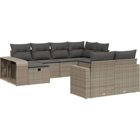 Set Divano Giardino 10 pz con Cuscini Grigio Chiaro Polyrattan vidaXL (1/4)