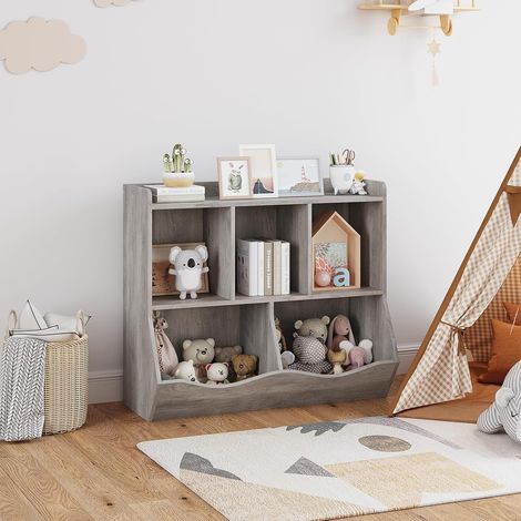 Meuble de rangement pour jouets à deux étages en MDF, gris (1/4)