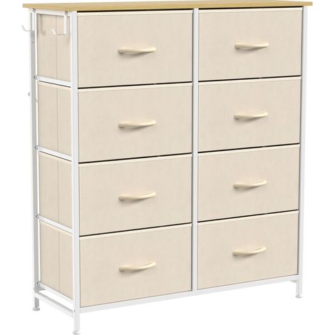 Cassettiera 80x30x94,5 cm in tessuto e metallo beige, 8 cassetti, MEUBLIV (1/5)