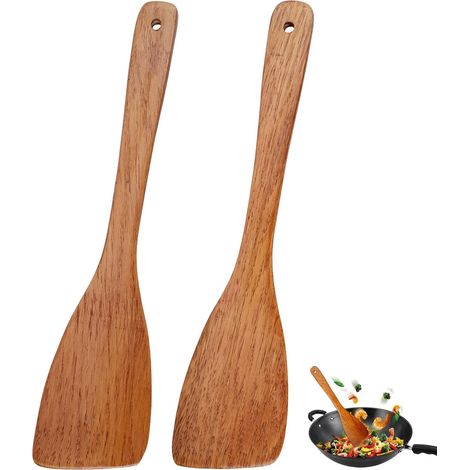 2 Pièces Spatule de Cuisine, Spatule Bois Cuisine Ustensiles de Spatule Cuisine Bois Anti-Rayures, Non Stick Bois Turner Cuisine pour Cuisine, les Woks et les Poêles ( 33 cm ) (1/5)