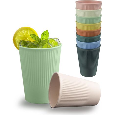 Lot de 8 gobelets en plastique incassable avec 8 couleurs vives – Passe au lave-vaisselle et au micro-ondes pour enfants et adultes pour la maison, l'école et les voyages (1/4)