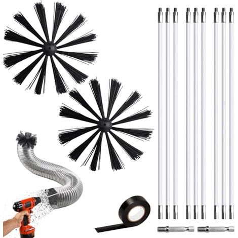 Kaminbürste Stange Set, Ofenrohrbürste 150mm Durchmesser Ofenbürste, Kaminbürste Kaminbesen Schornsteinfeger Bürste Heizkesselbürste Kamin Reinigung Kaminrohr Reinigungsbürste, 9 Stangen 410mm (1/5)