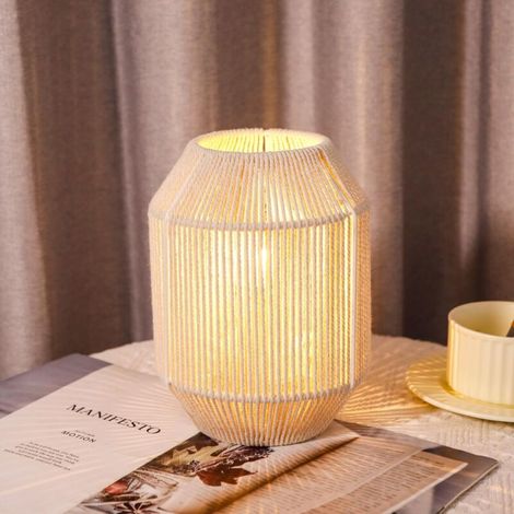 Abat-jour tissé en corde de coton, 22 cm, lampe de chevet décorative sans fil à piles avec minuterie 6 h – chambre, salon, mariage, fête, terrasse (1/5)