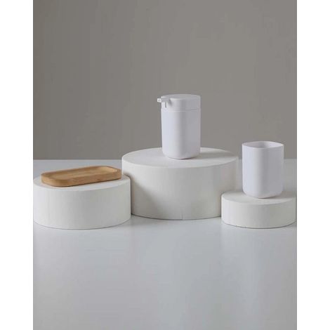 Exagonshop Set accessori bagno in plastica e bamboo bianco Taki